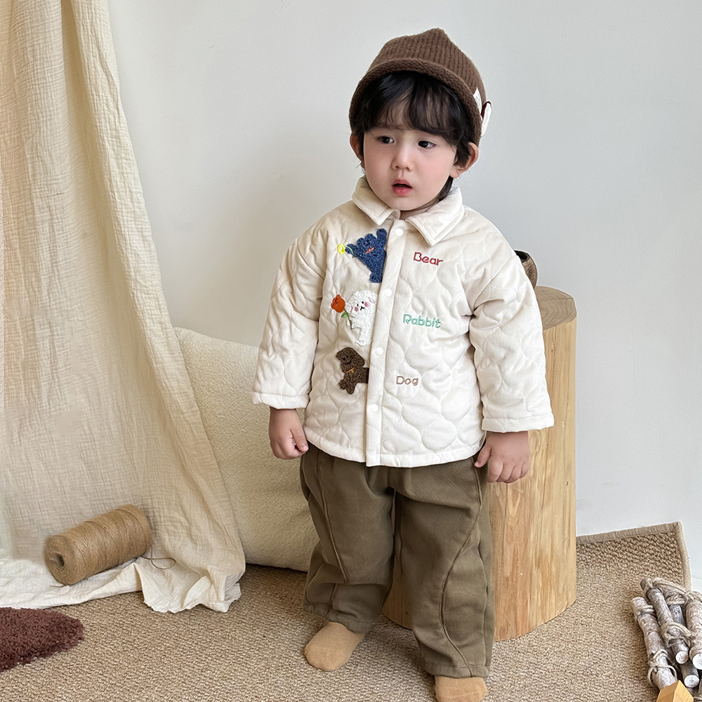 Abrigo cálido engrosado de otoño e invierno para niños Ropa de invierno acolchada linda chaqueta de algodón para bebés más traje de jeans de terciopelo