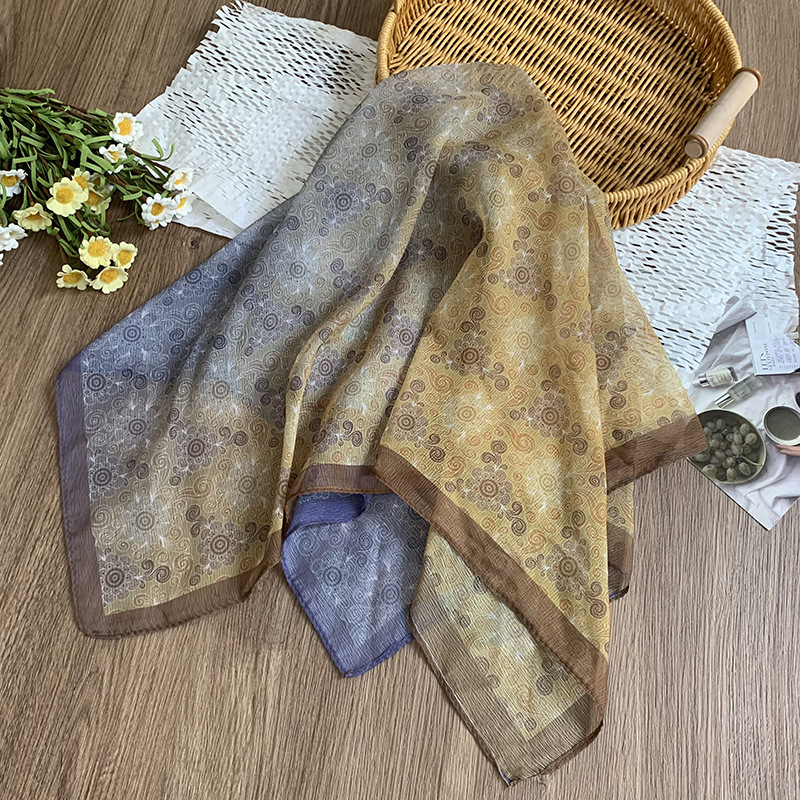 Bufanda de seda, bufanda cuadrada pequeña, personalidad retro, textura de algodón y lino, turbante, banda para el cabello, habitación con aire acondicionado de verano, protección para el cuello, chal exterior