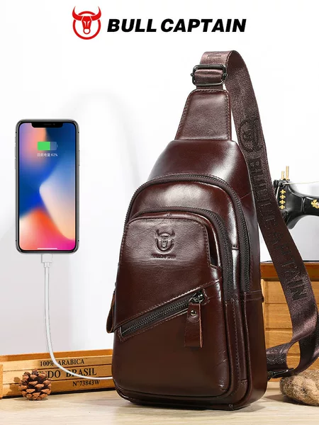 Captain Niu's High-End Large-Capacity Genuine Leather Men's Single-Shoulder Crossbody Chest Bag, First-Layer Cowhide Tablet/Ipad/Mobile Phone Waist Bag