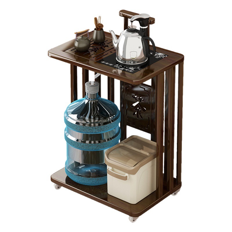 Gabinete de té móvil pequeña mesa de té de madera maciza mesa de café sala de estar hogar hervidor de agua completamente automático con ruedas