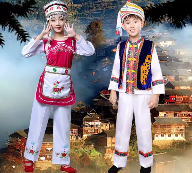 Новая одежда Юньнань Дали, костюмы для выступлений этнических меньшинств Бай для мальчиков и девочек, костюмы для выступлений этнических меньшинств Бай, пипа