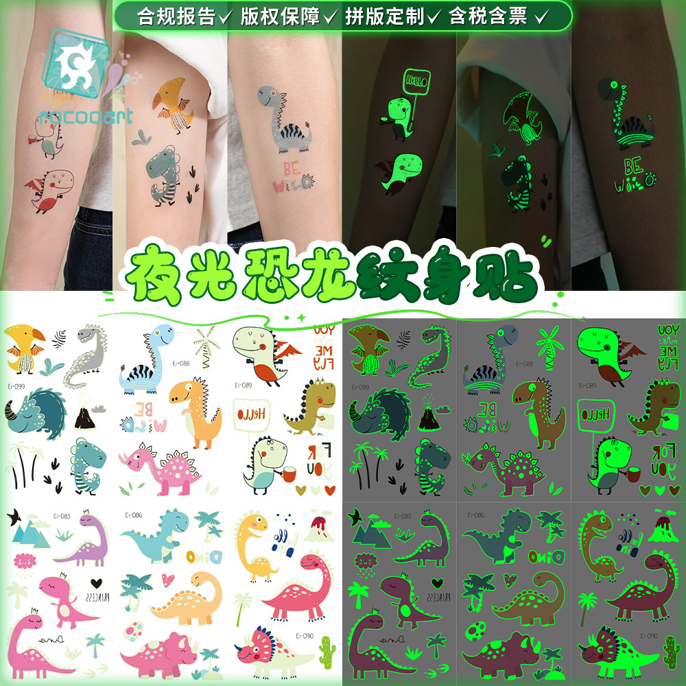 Tatuajes Temporales Luminosos de Dinosaurio de Papel de Transferencia, Impermeables para Niños image 4