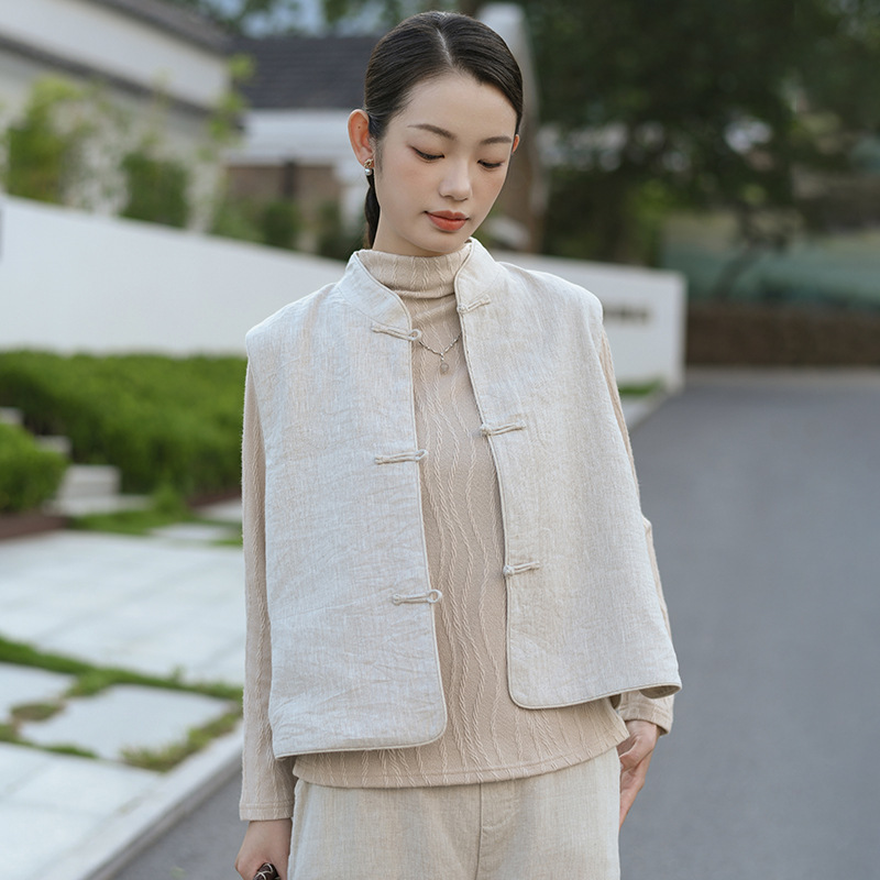 New Chinese Style Women's Clothing Early Autumn New Linen Vest Women's High-end National Style Vintage Vest All-match Sleeveless Jacket