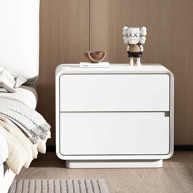 Italiano muy simple laca de madera maciza dormitorio ligero lujo alto sentido pequeño gabinete de cabecera de cama de viento crema