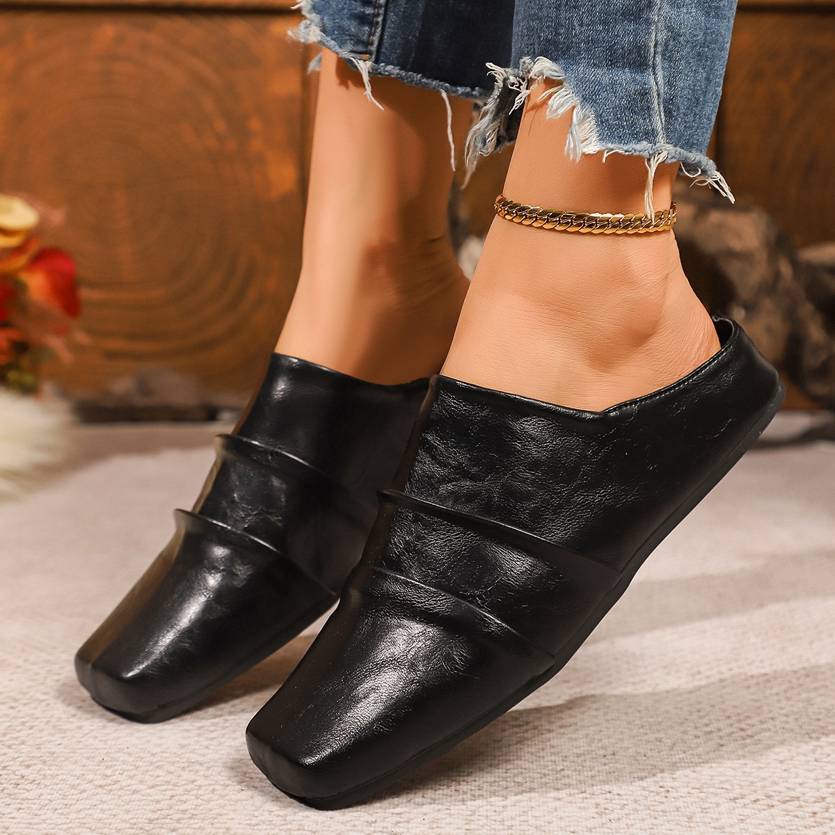 Women's Square Toe Platform Slip-On Muffins Plus Size Closed Toe Autumn New Style_voghion.com