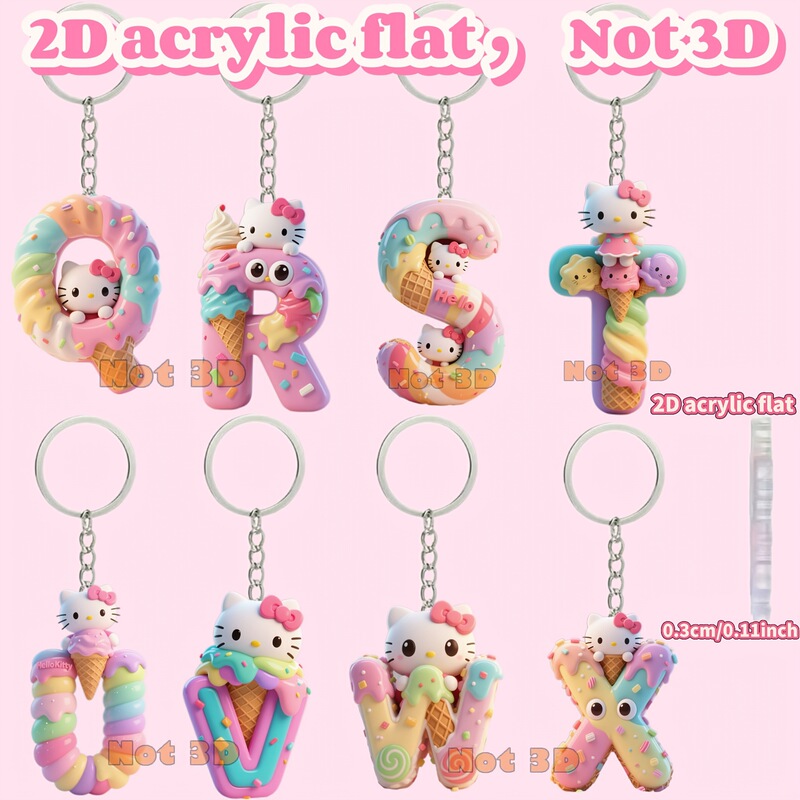 Hello Kitty Keychain with English Text, Simple Design for Women's Bags, Car Backpack Pendant