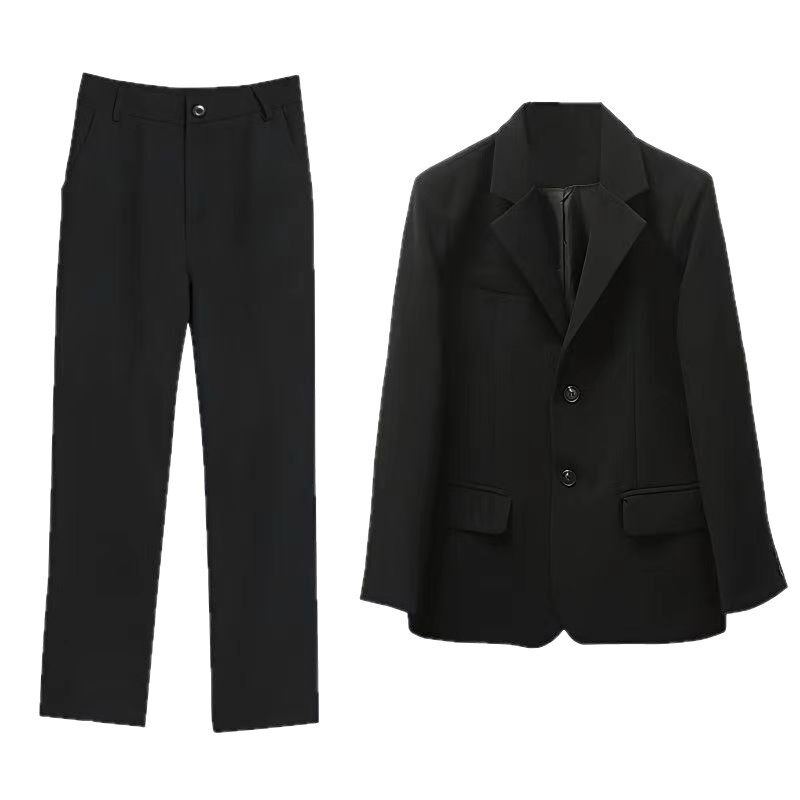 Bộ vest nữ công sở áo khoác vest đen dài tay kèm quần tây ống đứng — Quần tây ống đứng một chiếc, chiều dài quần khoảng 97cm, Áo khoác vest đơn chiếc, Áo khoác vest đơn + Quần tây ống đứng màu đen tuyền