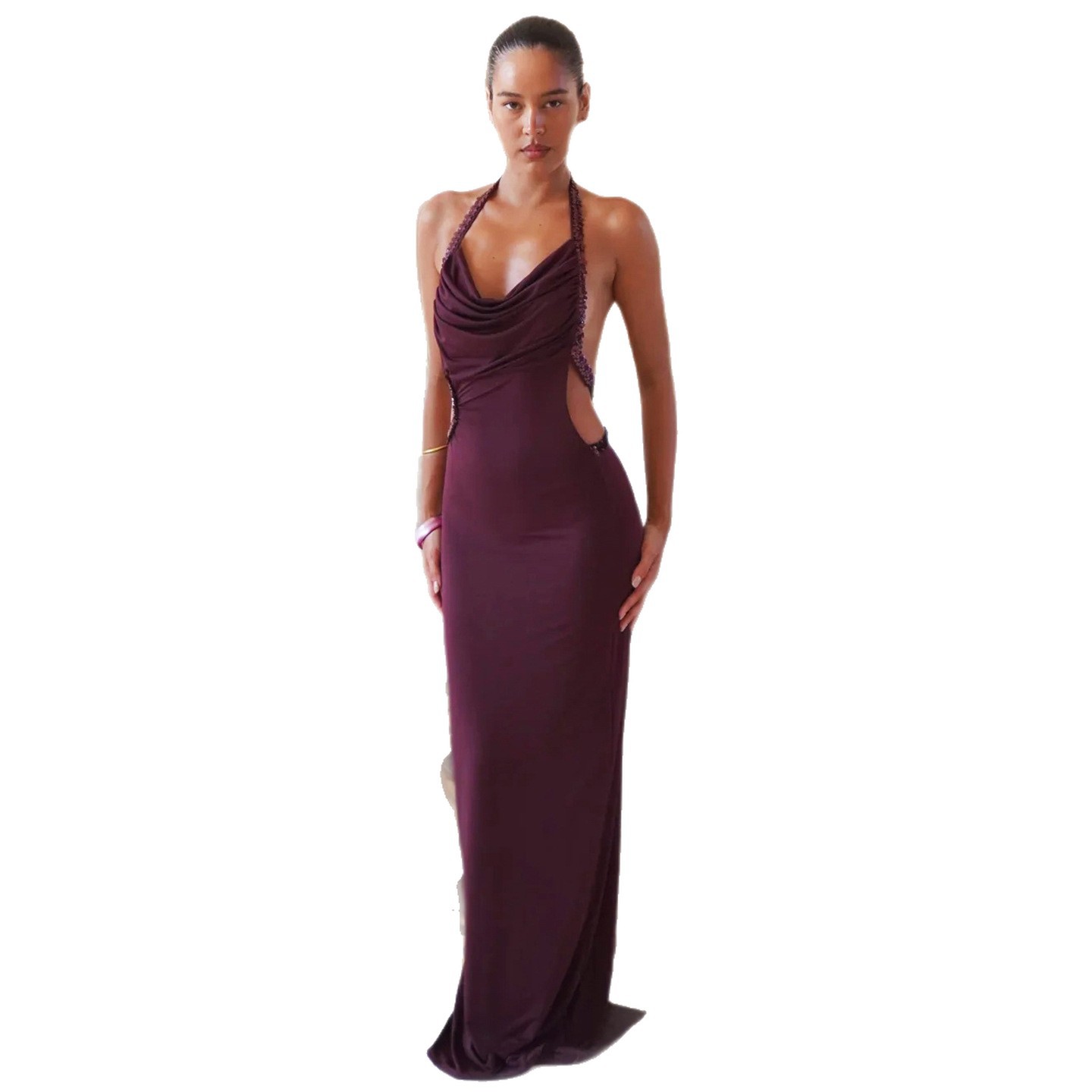 Comercio exterior ropa de mujer 2026 verano nuevo cuello sin mangas sexy pantalon largo delgado mochila vestido de cadera mujer image 5