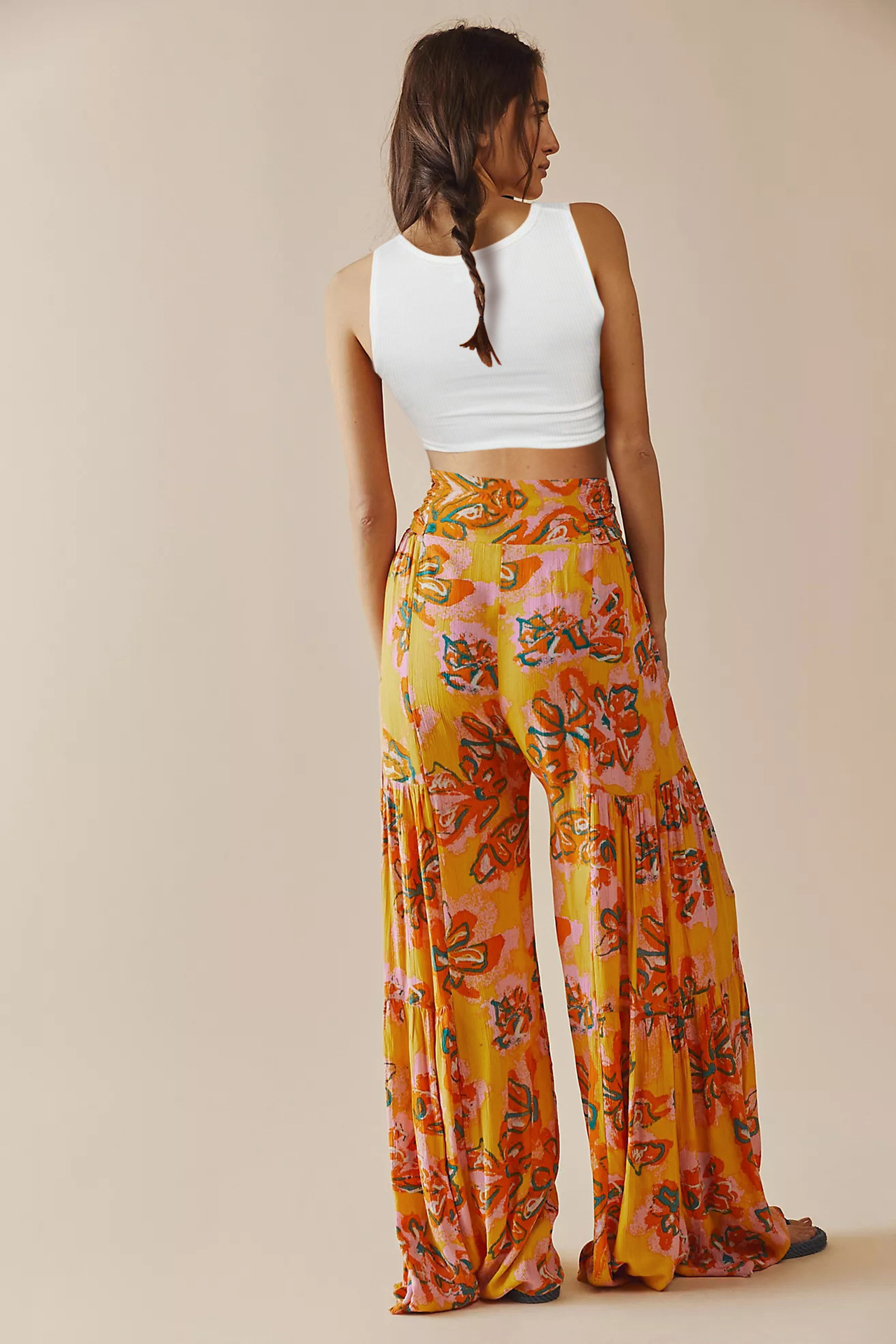 printing loose high waist flared wide-leg pants-Multicolor NSMDF131107