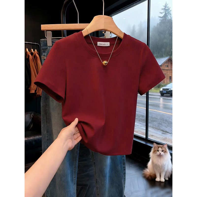 Korean Style Solid Color Short-Sleeve T-Shirt for Women 2026 New Trendy Fashionable Versatile Top Pure Cotton Base Shirt