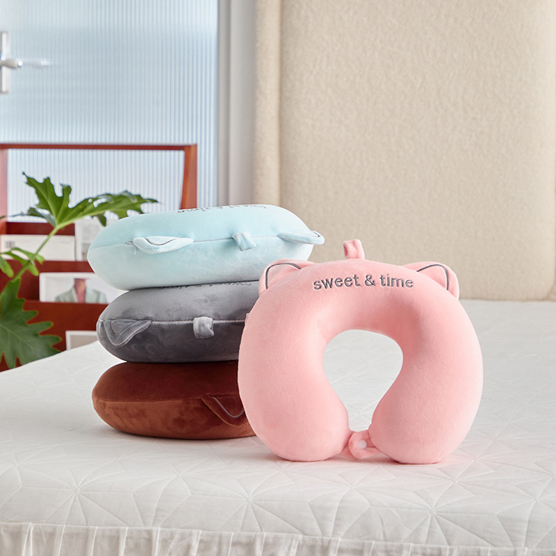刺绣款猫耳朵U型枕飞机汽车长途旅行颈枕午睡颈椎记忆棉U型枕代发