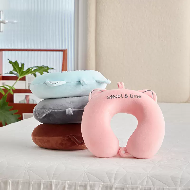 刺绣款猫耳朵U型枕飞机汽车长途旅行颈枕午睡颈椎记忆棉U型枕代发