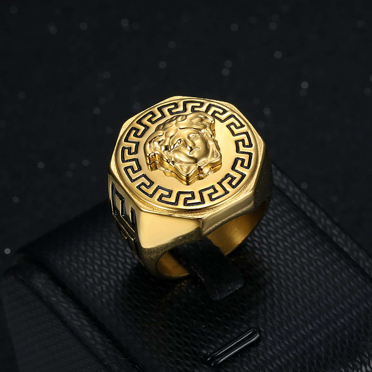 Europe and the United States popular hip hop HIPHOP accessories titanium steel gold plated color Greek mythology men's ring spot wholesale