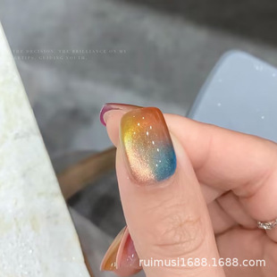 Ernao 2025 New Colorful Candy Cat Eye Glue Rainbow Glass Beads Transparent Nail Polish Glue Ice Color Glass Nail Salon