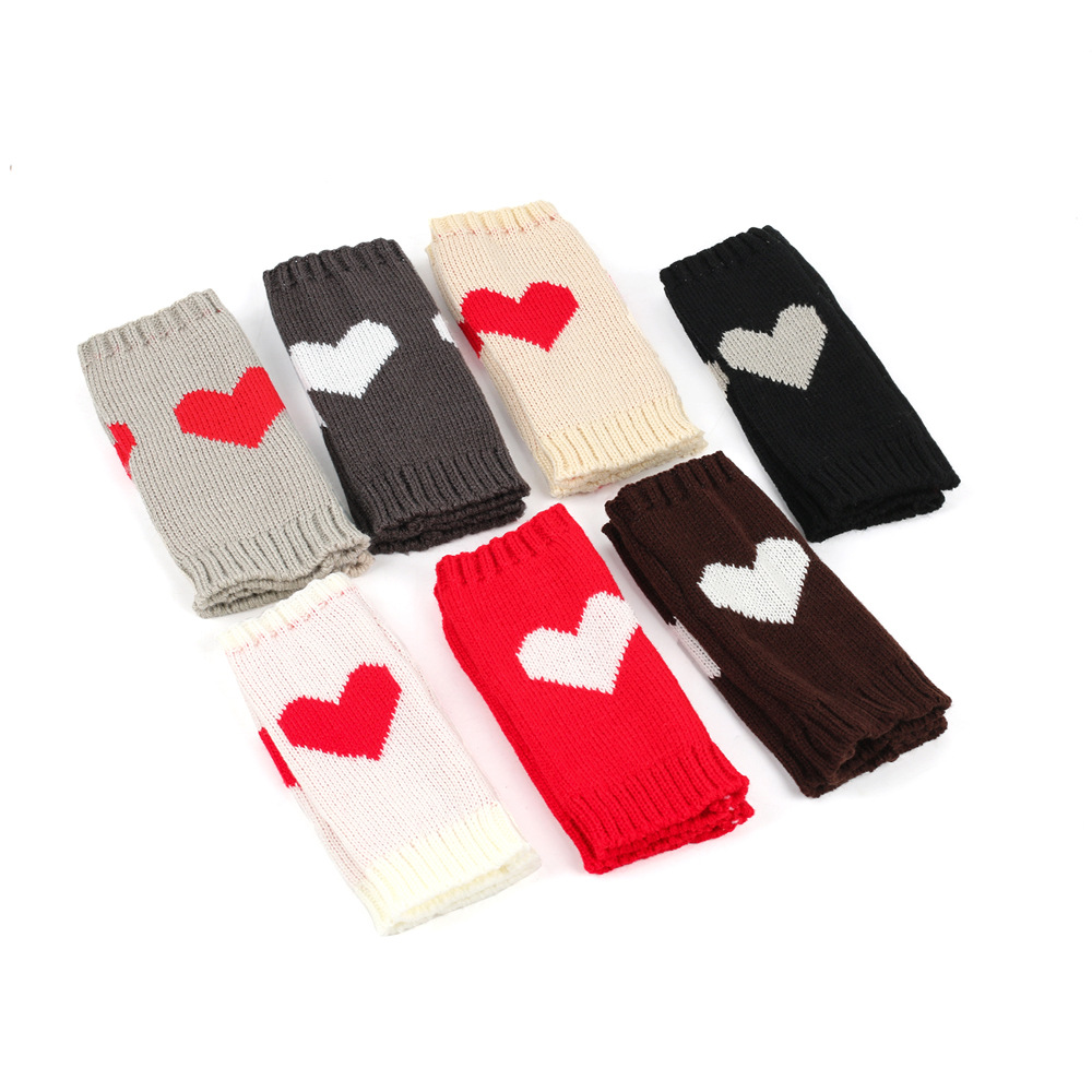 Κοντά μισά δάχτυλα για φοιτητικό γραφείο, μανίκια ροδακινί, πλεκτά γάντια αγάπης με ζεστή καρδιά_voghion.com