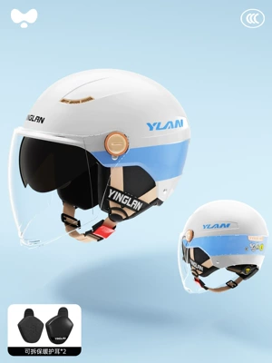 Motosiklet kaskı (dəbilqə) – Helmet Men's and Women's Universal - 3c-jieyu-blue-external-long-double-mirror-heatmax-removable-ear-protection-one-size-fits-all