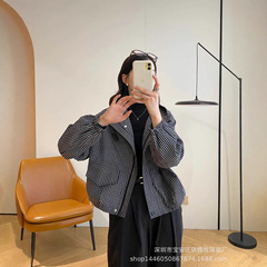 琪镌绘制高级感连帽格子外套女秋季款宽松百搭防风夹克上衣25143
