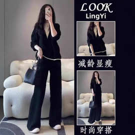 大码高级感运动服套装女秋季宽松显瘦韩版时尚洋气减龄卫衣两件套