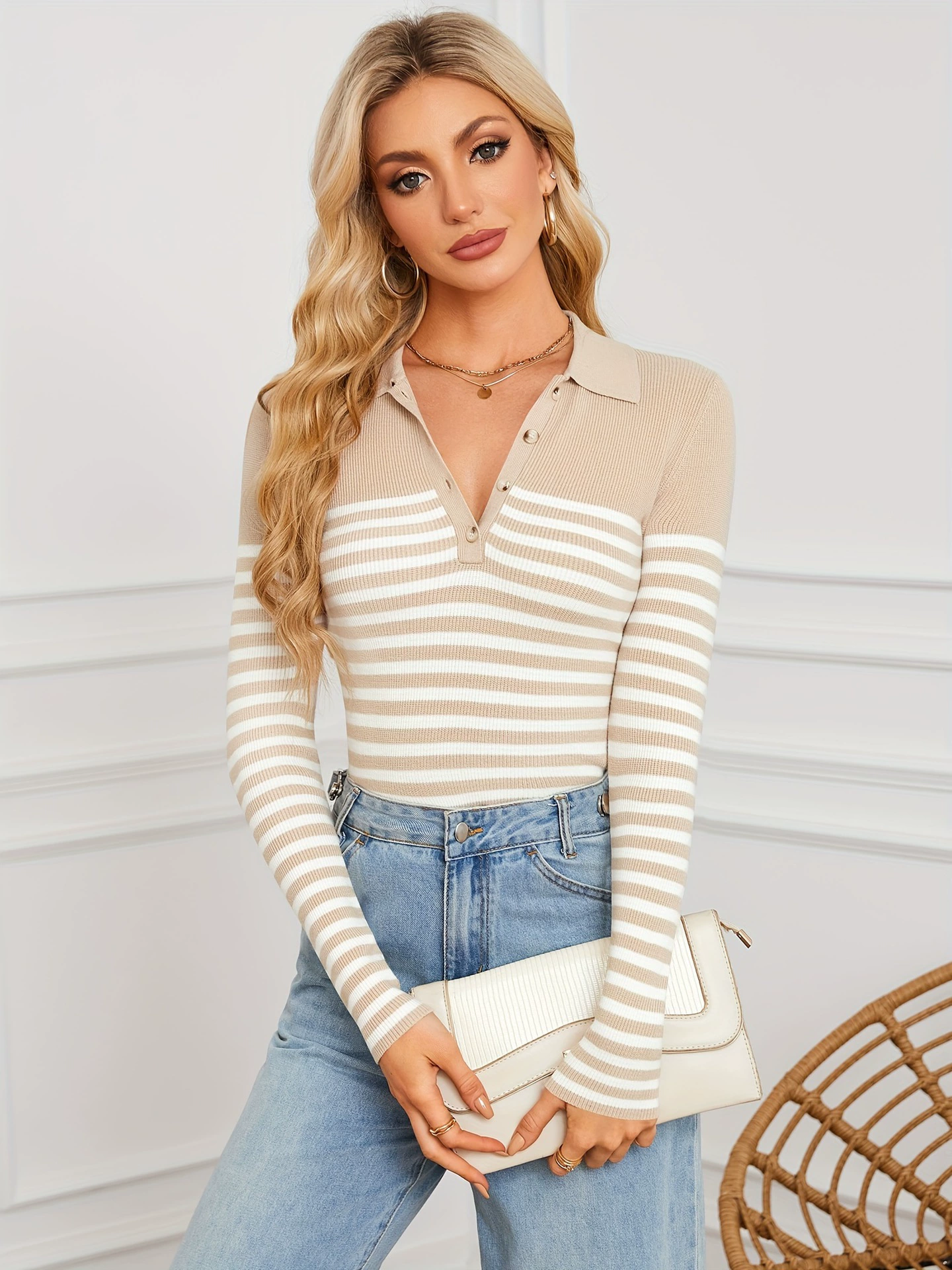 Women's Buttoned V Neck Temperament Elegant Cross-border Delivery