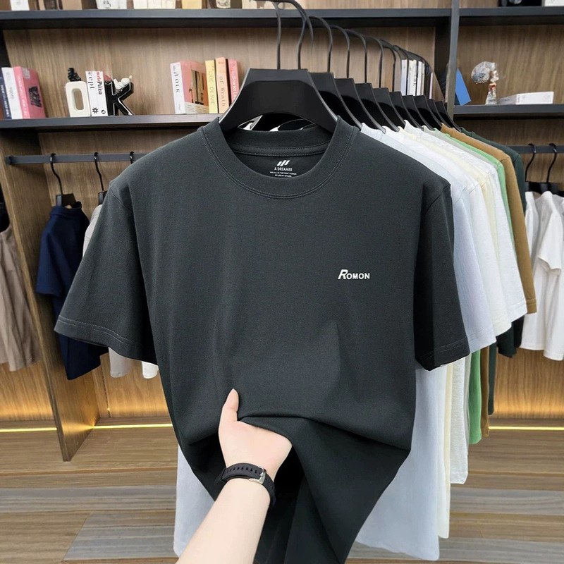 Seamless Men's Short-Sleeve T-Shirt 2026 New Model White Loose Heavyweight Versatile Round-Neck Top Wholesale Seamless Men's Short-Sleeve T-Shirt 2026 New Model White Loose Heavyweight Versatile Round-Neck Top Wholesale
