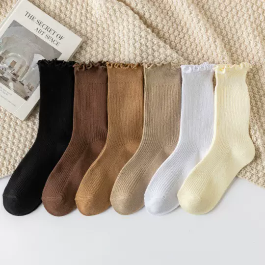25年荷叶边系列M001袜子女士中筒休闲女棉袜亚马逊ins.堆堆袜