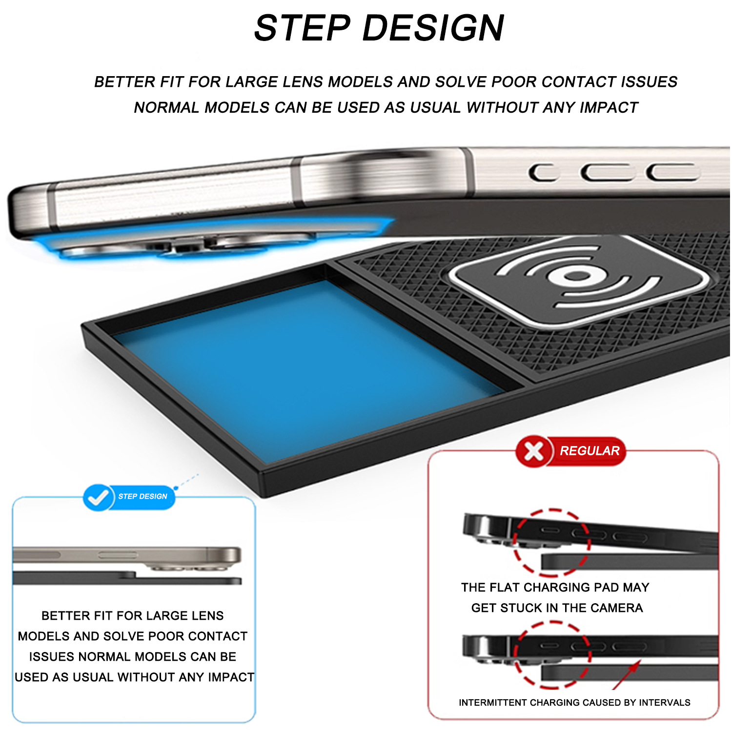 Car Wireless Charging Pad 15W Mobile Phone Wireless Charger with Step Design for Car Use, New and Suitable for Apple 17