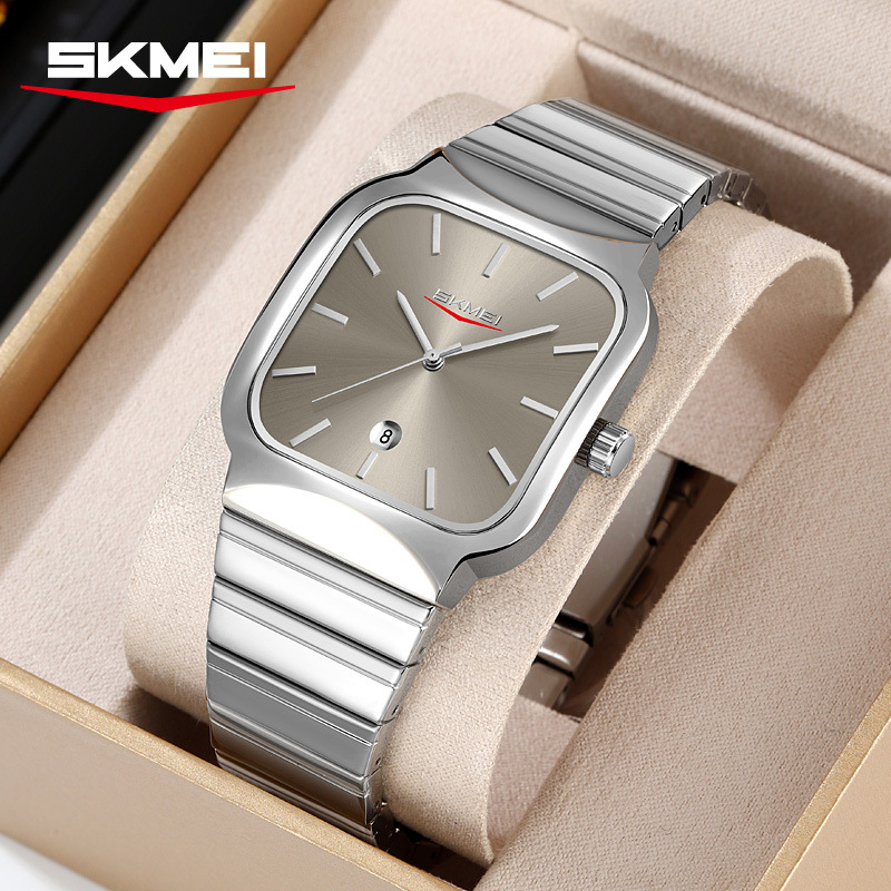 Reloj de negocios para hombres cuadrado de cuarzo correa de acero simple calendario negro relojes de hombre al por mayor en stock transfronterizo