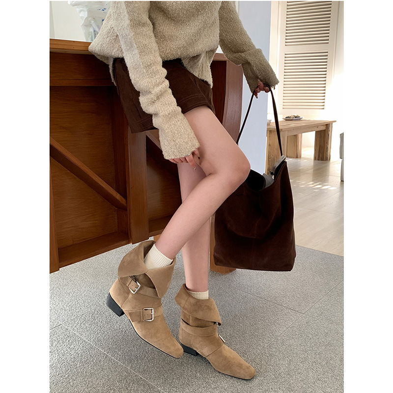 高D版~两穿西部牛仔靴女秋季粗根中靴显瘦堆堆骑士靴美拉德靴子女