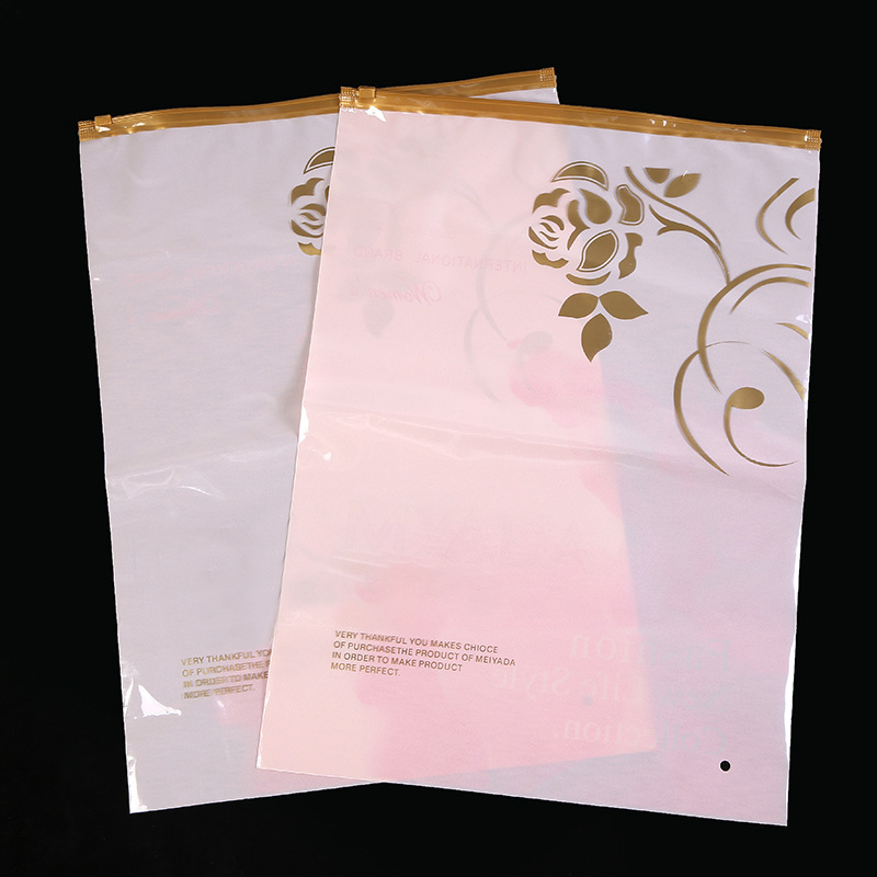 热款粉色玫瑰花图案透气自封收纳袋服装 饰品夹链包装袋 厂家批发