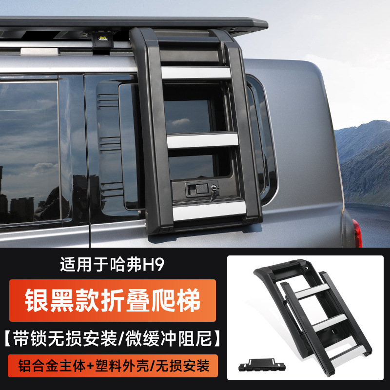 Haval – Roof rack Rack, Spotlight, Platform - haval-h9-folding-laddersilver-black