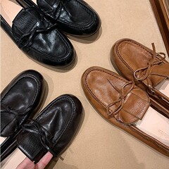 现货版~2025新款英伦风蝴蝶结舒适豆豆鞋一脚蹬乐福鞋皮鞋女单鞋