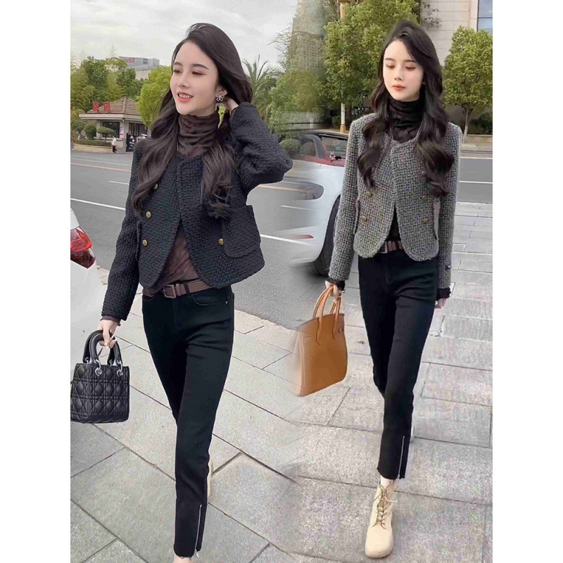 Grey Chanel Style Short Suit Coat Women's Autumn Fashionable Outer Wear Tweed High-Level Socialite Top