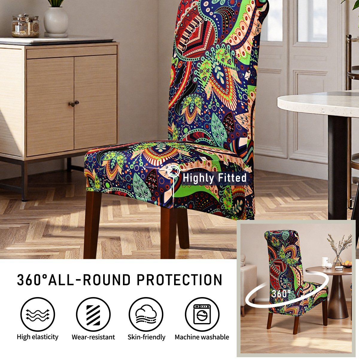 Amazon elástico transfronterizo impermeable caja de caju flor impresa cubierta de silla polvo de respaldo alto cubierta de silla universal TEMU