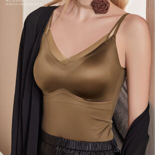 Genuine 5603 live broadcast hot product without trace satin silk maintenance wear with chest pad without wear bra suspender vest