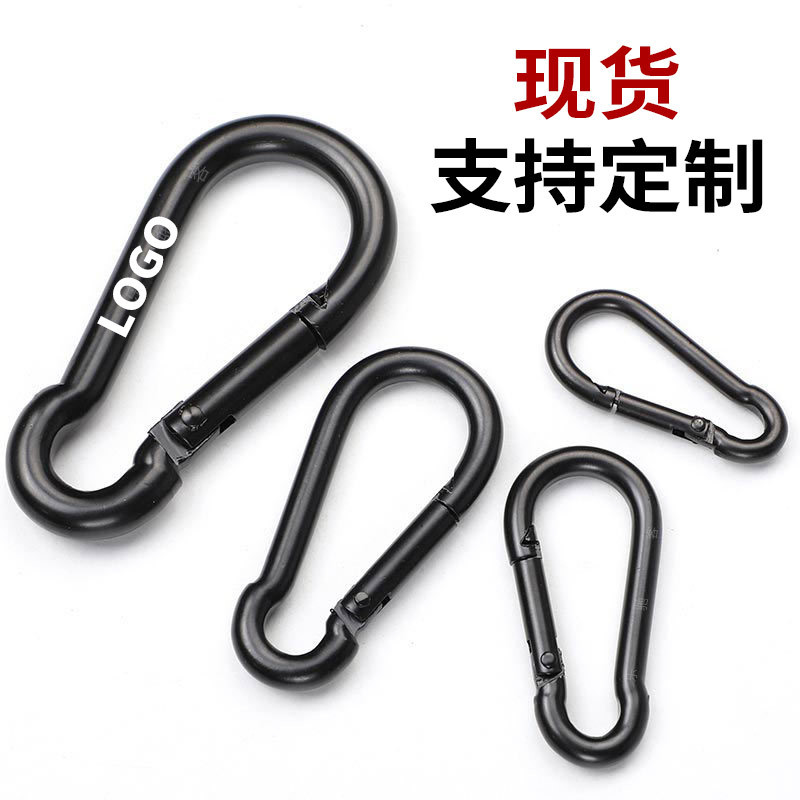 No. 4-5-6-8 Pure Black Iron Electrophoresis Outdoor Carabiner Sports Equipment Hanging Buckle Connecting Ring Spring Buckle Wholesale