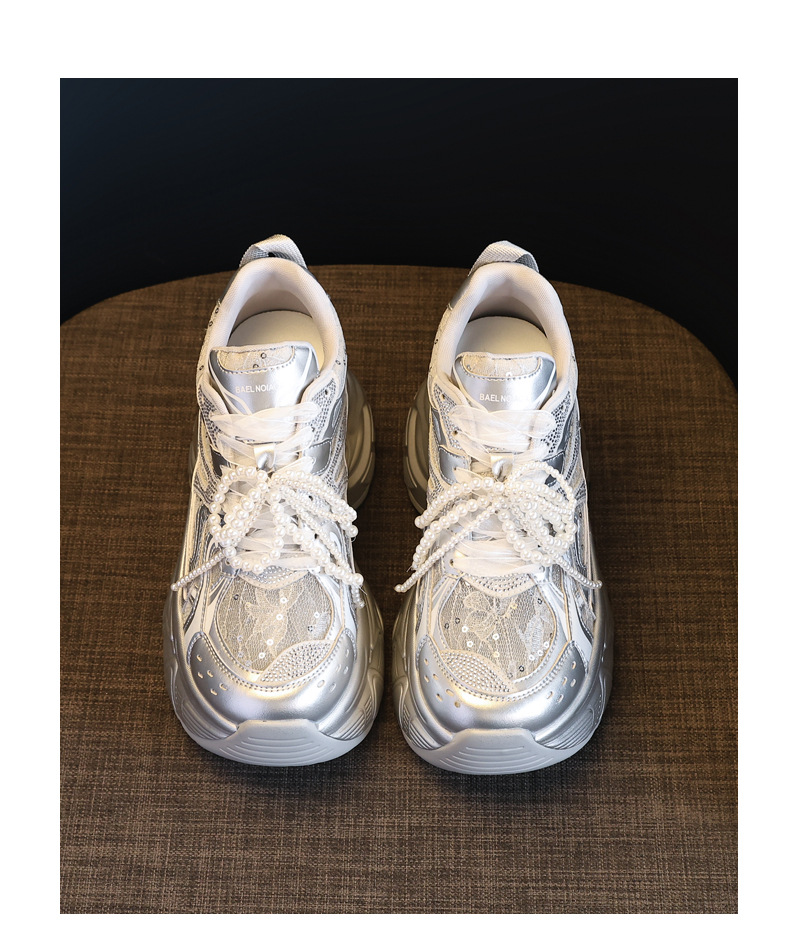 Giày sneaker chunky đế dày lưới thoáng khí tăng chiều cao nữ — Màu trắng chi tiết 19