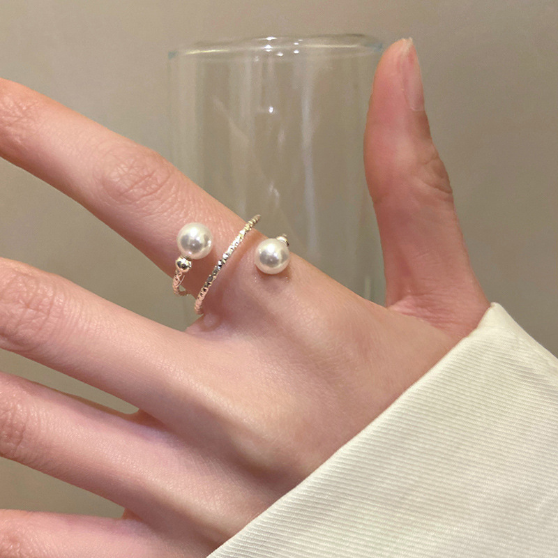 Anillo de perlas, anillo de múltiples capas abierto, anillo de dedo de comida simple y de alto nivel, personalidad, temperamento, todo fósforo, nuevo anillo, pulsera