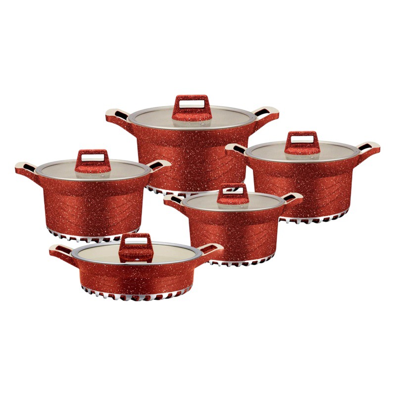 Olla de aluminio transfronteriza 10 piezas hogar olla antiadherente olla de sopa maifan piedra binaural olla de aluminio olla de 10 piezas olla juego de traje olla