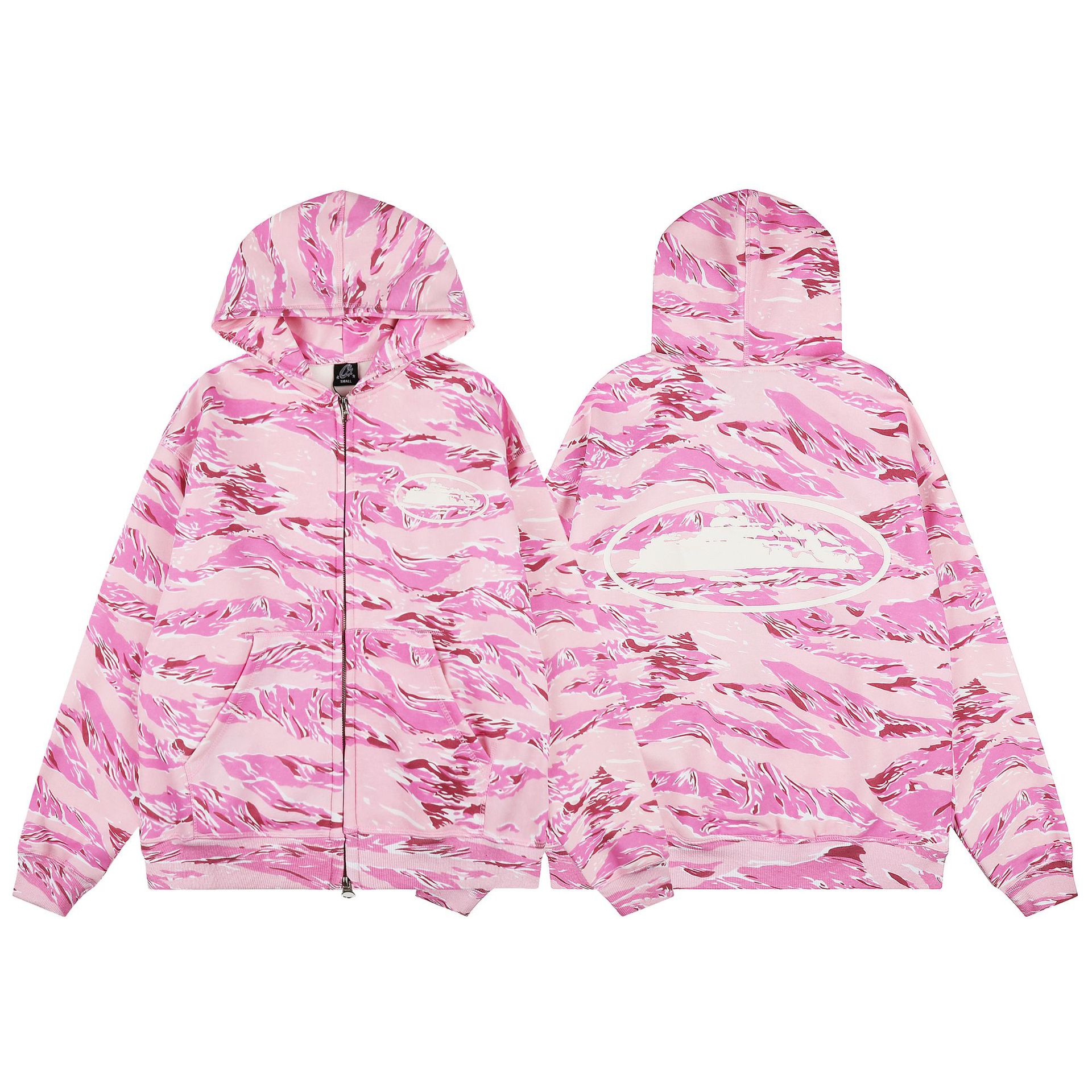 Corteiz Alcatraz Zip Hoodie Jacket Tiger Camo Pink