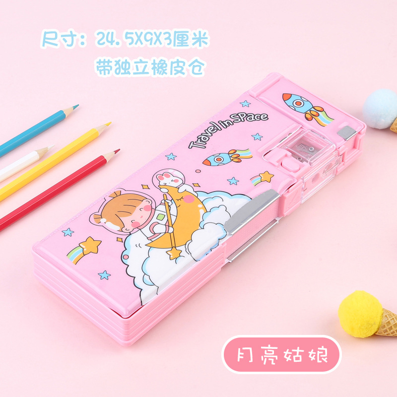 Caja de papelería con bloqueo de contraseña, botón multifunción, caja de lápices de gran capacidad de doble cara, dinosaurio, escuela primaria, niño, niña, jardín de infancia