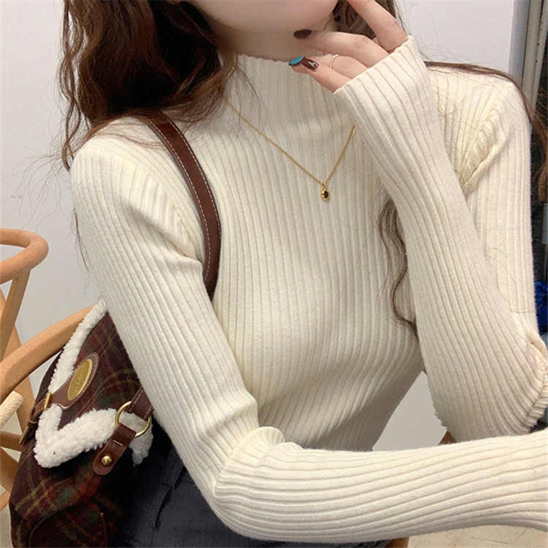 白色打底衫女秋冬2025新款半高领毛衣内搭爆款针织衫洋气上衣