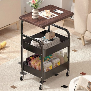 Movable Double-Layer Coffee Table Trolley Side Table Living Room Sofa Storage Wheeled Tea Table Bedroom Storage Rack Small Table