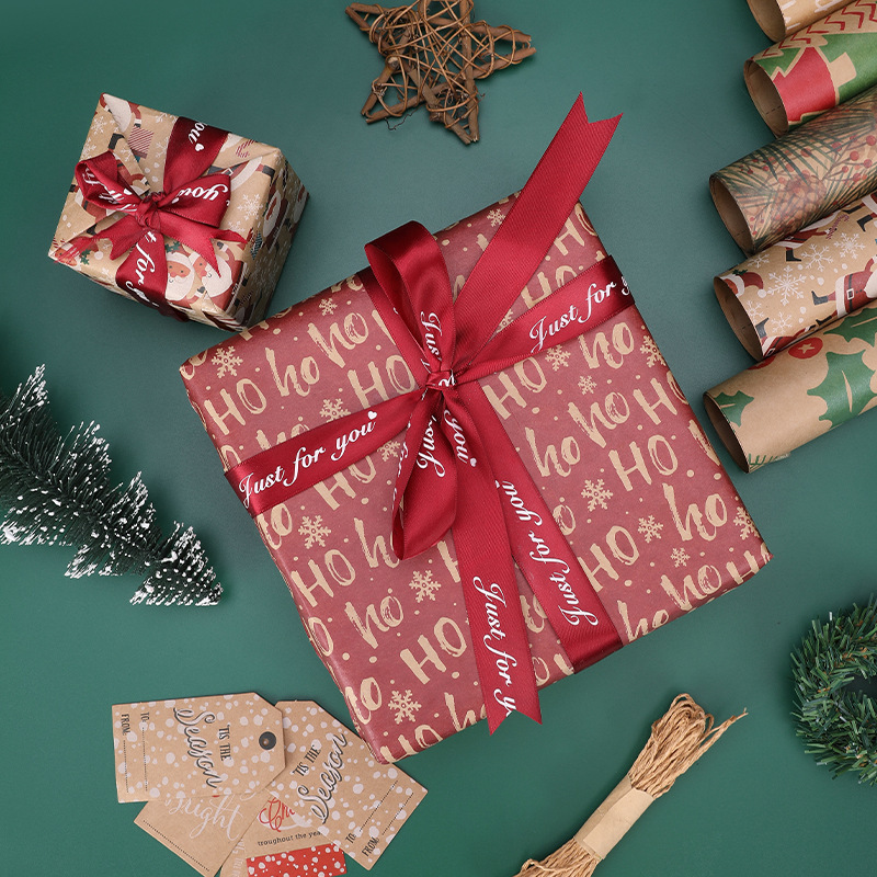 Papel de regalo navideño retro de papel kraft con diseño de copos de nieve, lunares y estrellas de cinco puntas, papel de regalo blanco especial para cajas de regalo, venta al por mayor