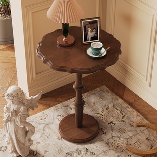 Solid Wood Round French Antique Lace Small Coffee Table Coffee Corner Table Bedside Small Apartment Balcony Living Room Sofa Side Table