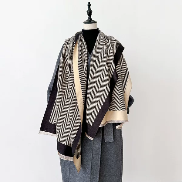2024 New Geometric Stripe Simple Wind Autumn and Winter Double-sided Cashmere Scarf Winter High-grade Warm Shawl