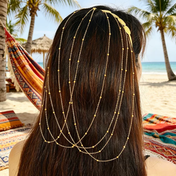 Cross-border Middle Eastern best-selling headwear, fashionable Arabic gold coin chain tassel headband, hair chain, hair accessory for women