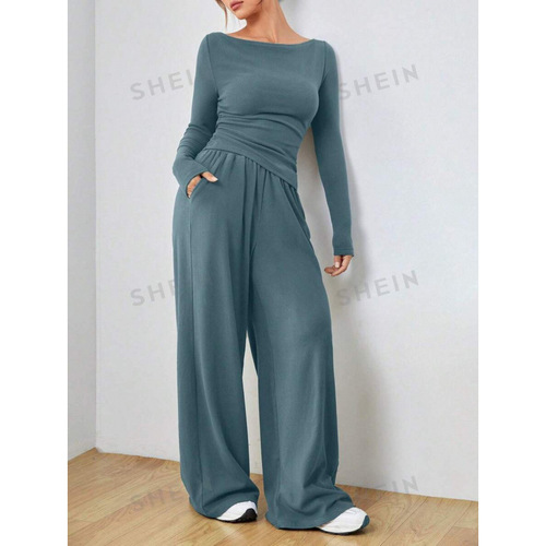 Amazon Bestseller Loose Women Wide Leg Pants Two-Piece Set Soft and Chewy Style Set, Fashionable Irregular Design