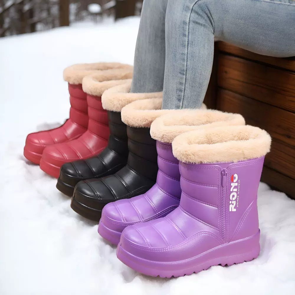 冬季加绒雪地靴防水防滑保暖女靴EVA中帮平底靴