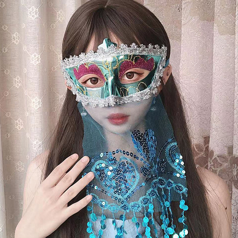 Cara completa princesa velo máscara danza del vientre fotografía de Halloween actuación en el escenario COS disfraces accesorios de baile
