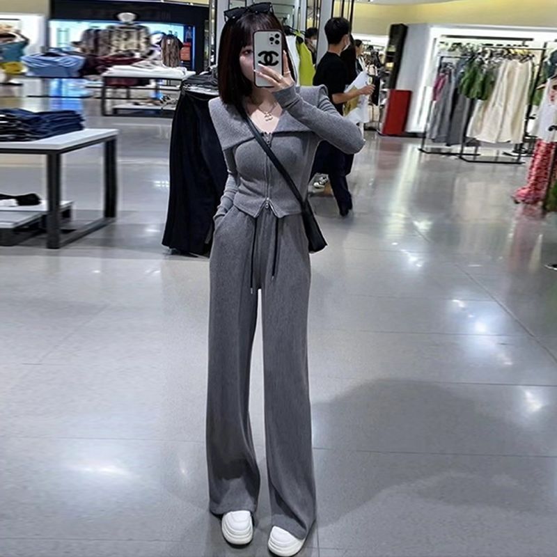 欧货休闲时尚运动服套装女春秋季新款显瘦修身卫衣阔腿裤两件套潮|undefined